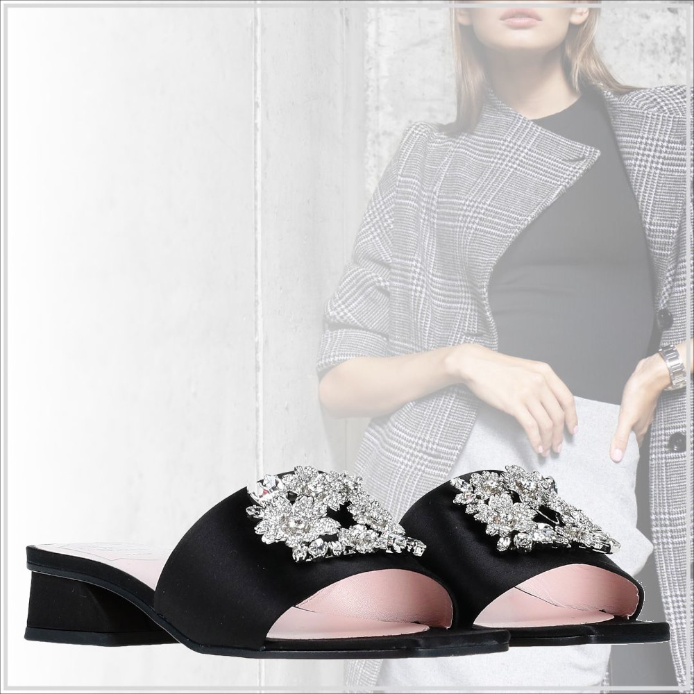 極上の輝き【Roger Vivier】ブーケ ストラス サテン サンダル