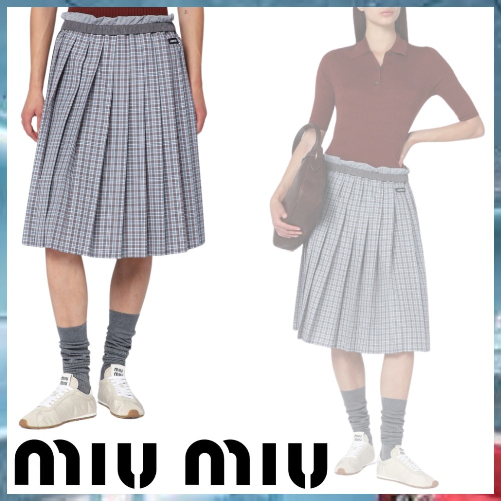 【MIUMIU】チェックモチーフのAvioバーガンディプリーツスカート