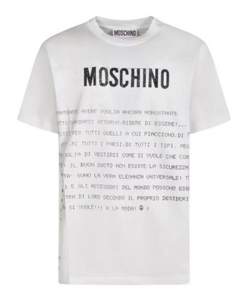 Tシャツ・カットソー MOSCHINO Men T Shirts 251ZZ07020241 1001 White Moschino Men's T-Shirt with Logo Taping | Neiman Marcus