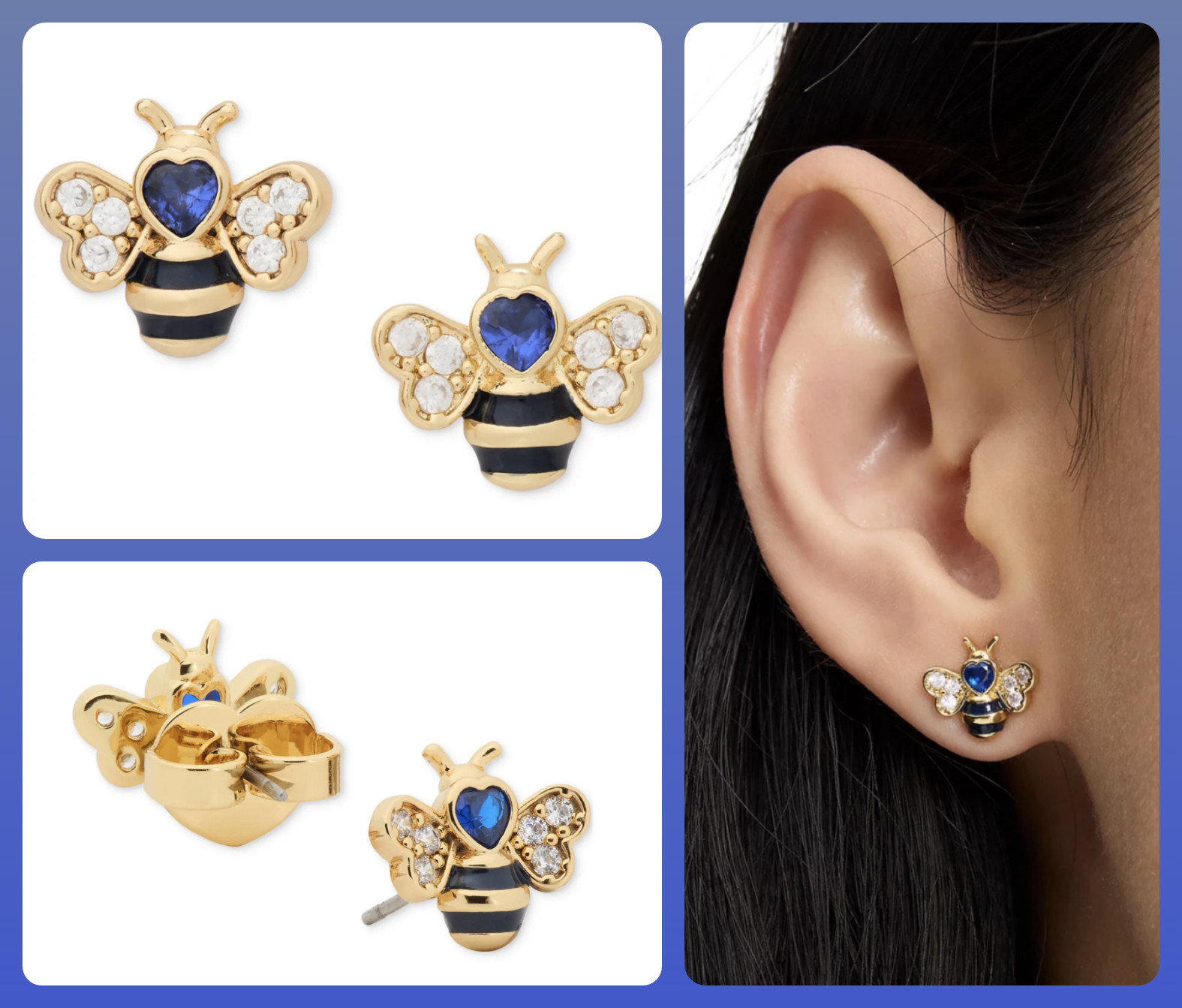 ケイトスペード Gold-Tone Cubic Zirconia Bee Stud Earrings