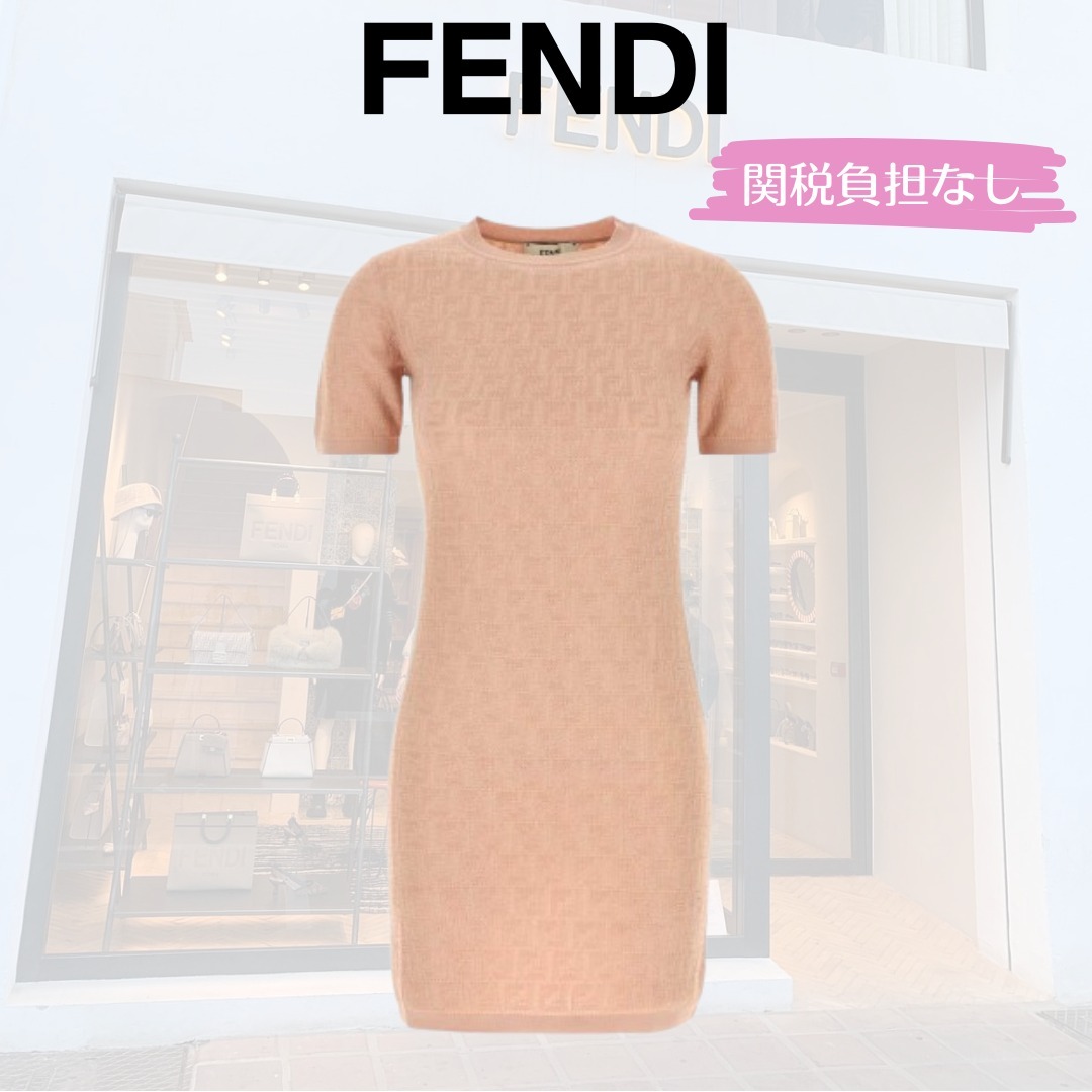 関税負担なし★VIP【FENDI】ピンクFF コットン 半袖 ミニ ドレス