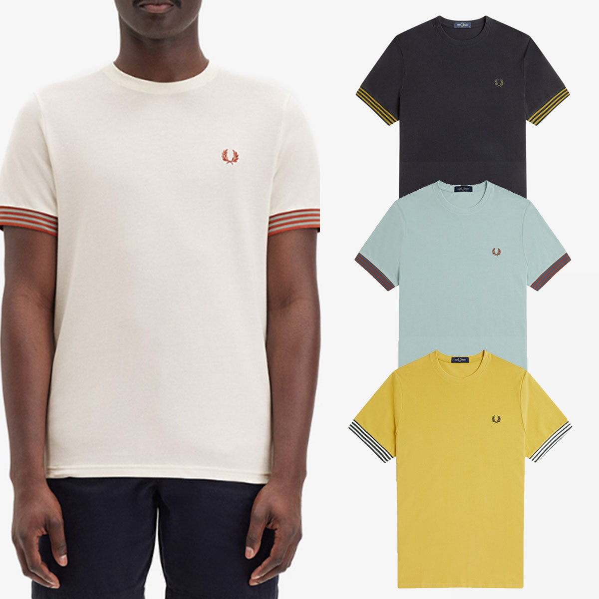 Tシャツ・カットソー FRED PERRY [Sharp] Stripe cuff T-shirt 5FT1982