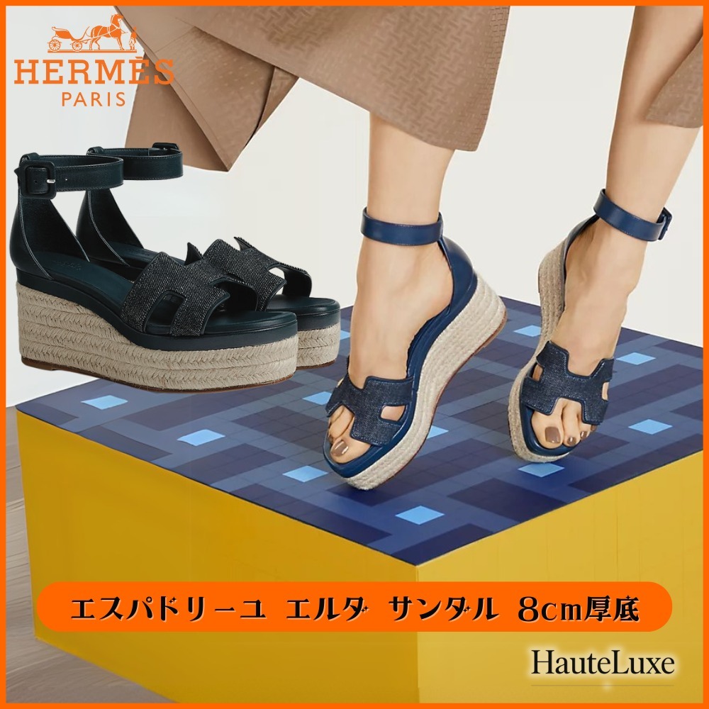 【HERMES】【サンダル】エスパドリーユ エルダ Hトワル☆8cm厚底