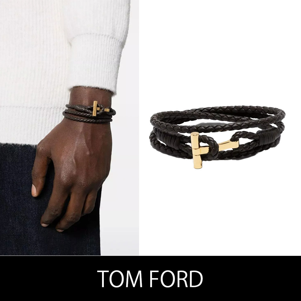 TOM FORD★T字留めの編み込みブレスレット★送関込