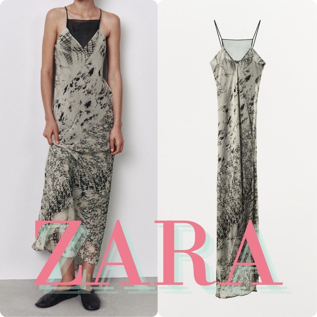 ZARA プリント柄ロング丈ワンピース 9067/630
