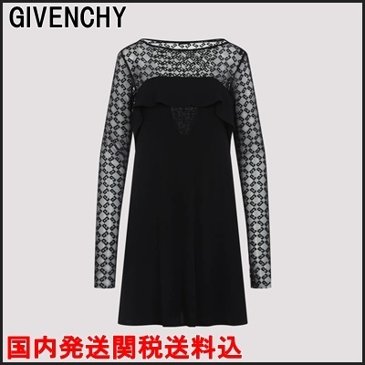 国内発 GIVENCHY ロゴ ジャージーチュール長袖ショートドレス