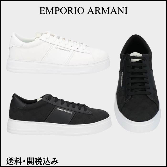 関税・送料込【EMPORIO ARMANI】レザー ロゴ スニーカー