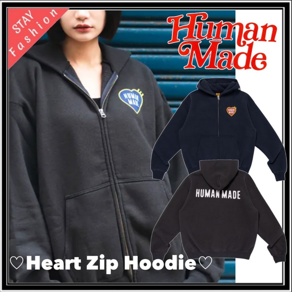 ★BTS愛用おしゃれかわいいレア!HUMAN MADEハートジップパーカー