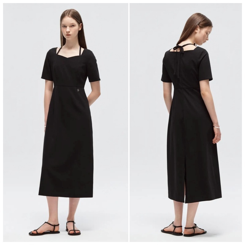 ● CITYBREEZE ● Heart Halter Neck Long Dress - BLACK