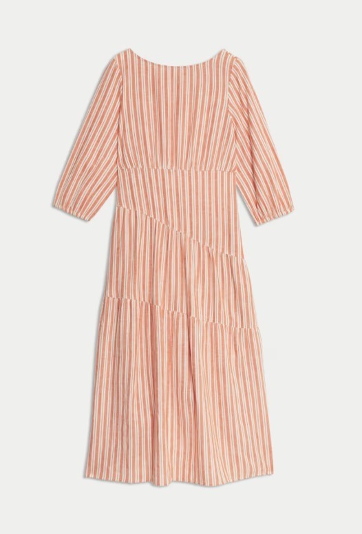 ★M&S Collection リネンリッチストライプフレア 淑女ワンピ★