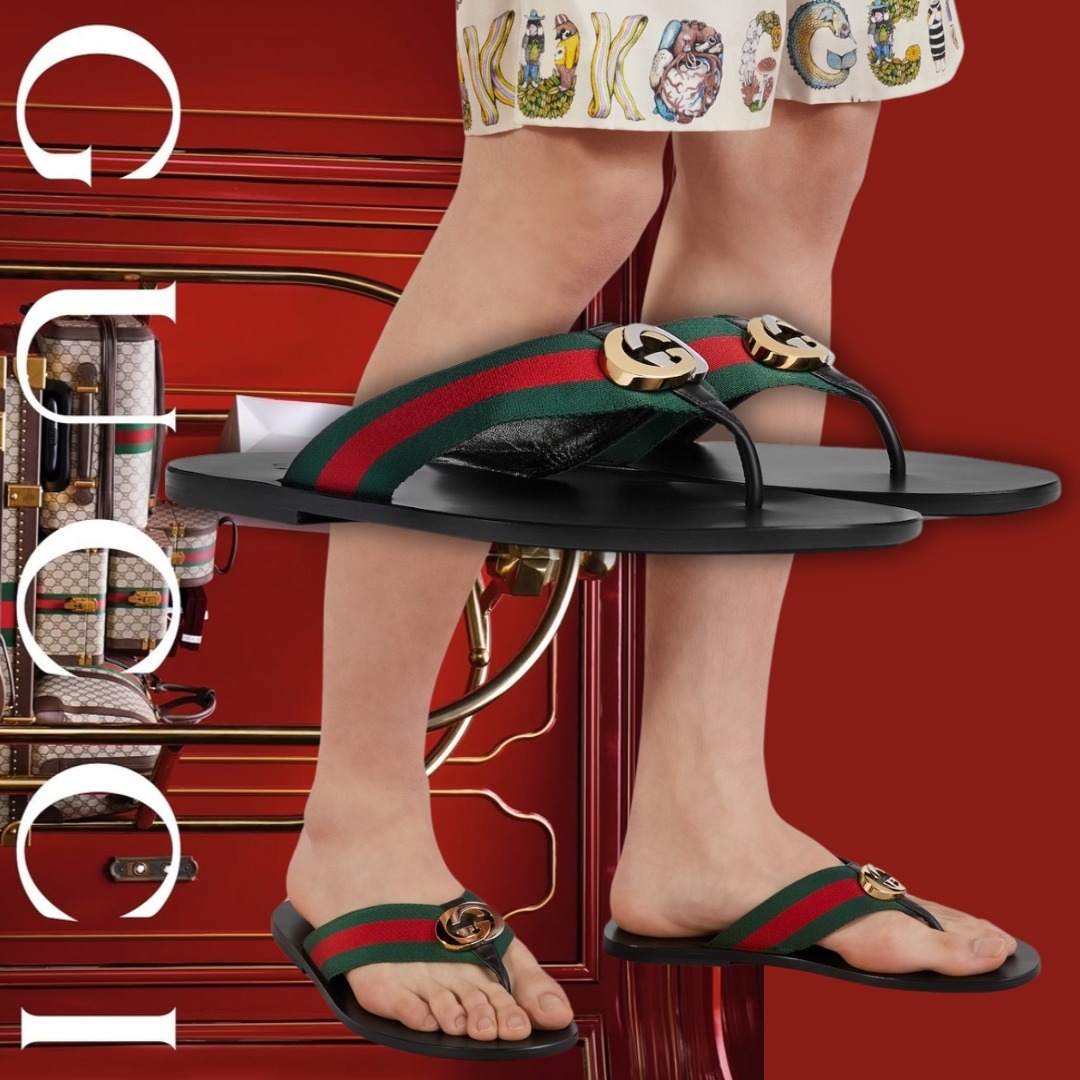 すぐ届く!【GUCCI】ウェブ付き メンズ トングサンダル