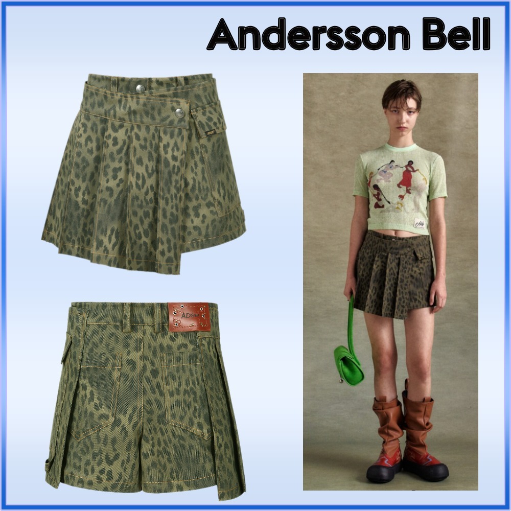 Andersson Bell レオパード巻きプリーツパンツスカート カーキ