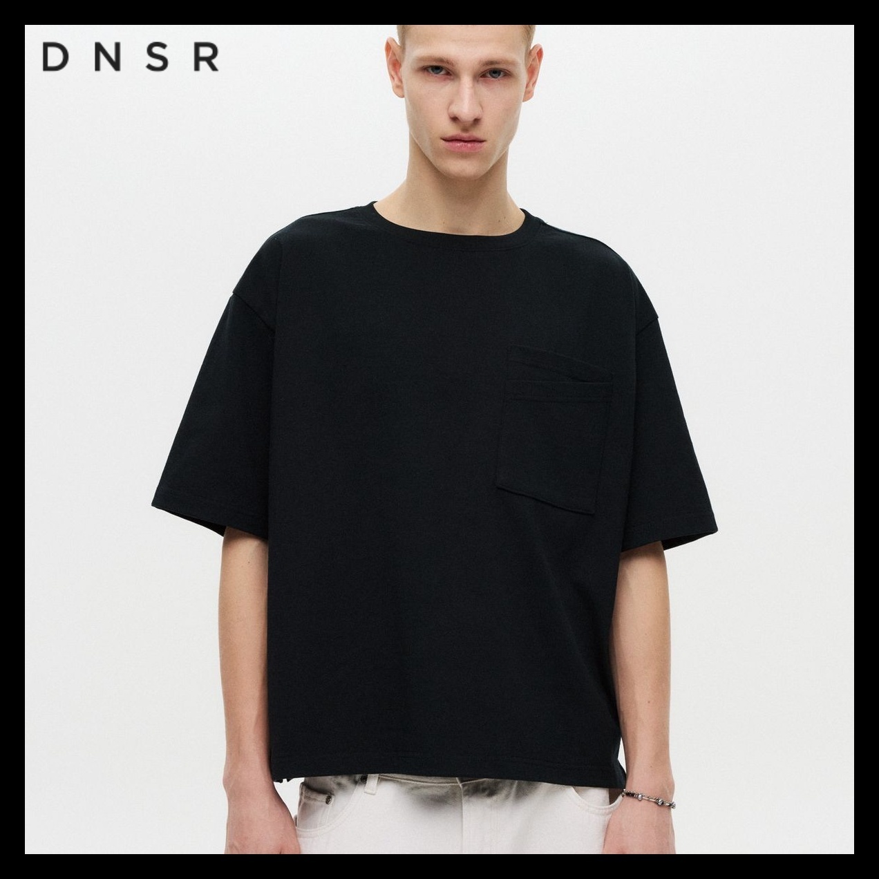 ★DNSR★ Silk Crop Pocket Half Sleeve Black
