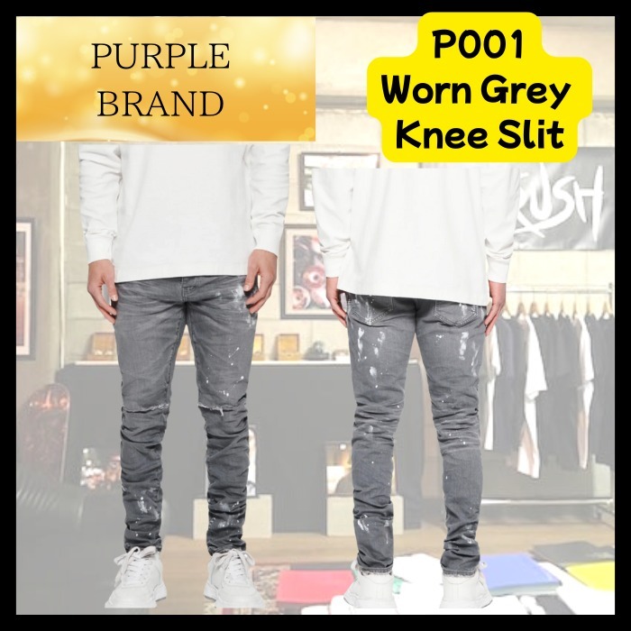 『PURPLE BRAND』P001 Worn Grey Knee Slit