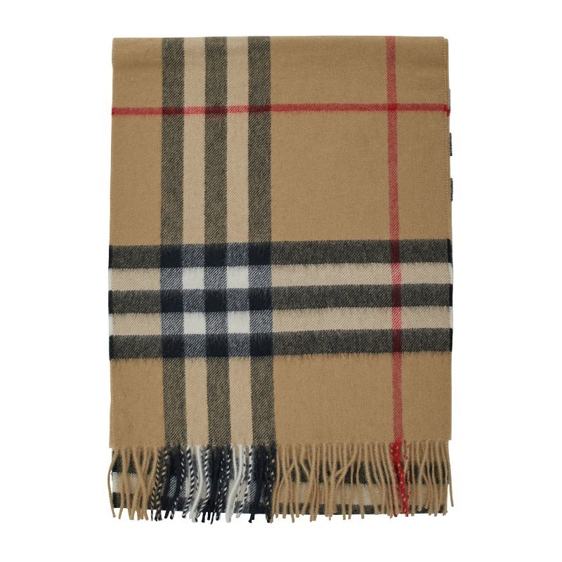 マフラー・ストール Burberry Beige Scarf with Check Print in Cashmere Woman