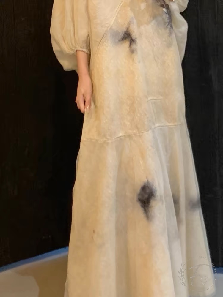 ワンピース 春夏 棉麻 バルーンスリーブ
