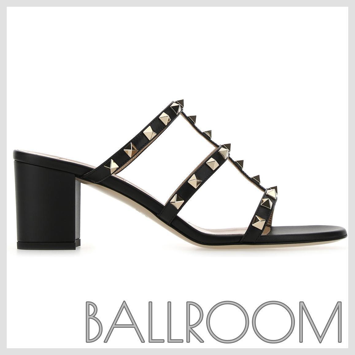 サンダル・ミュール VALENTINO BLACK LEATHER ROCKSTUD MULES