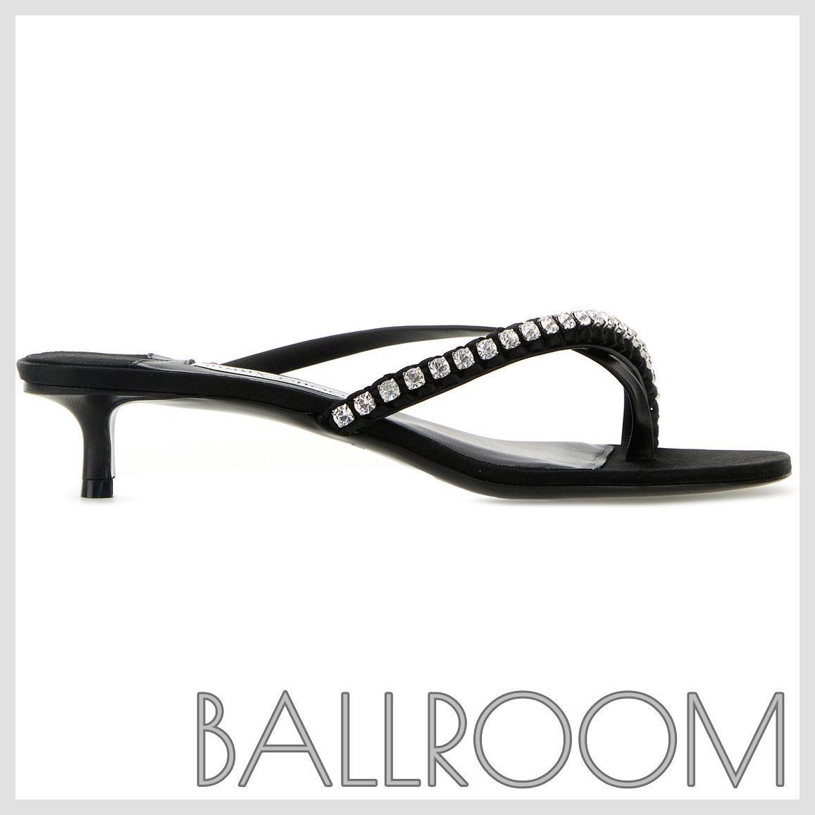 サンダル・ミュール JIMMY CHOO BLACK NAPPA LEATHER AND SATIN DILA 35 MULES