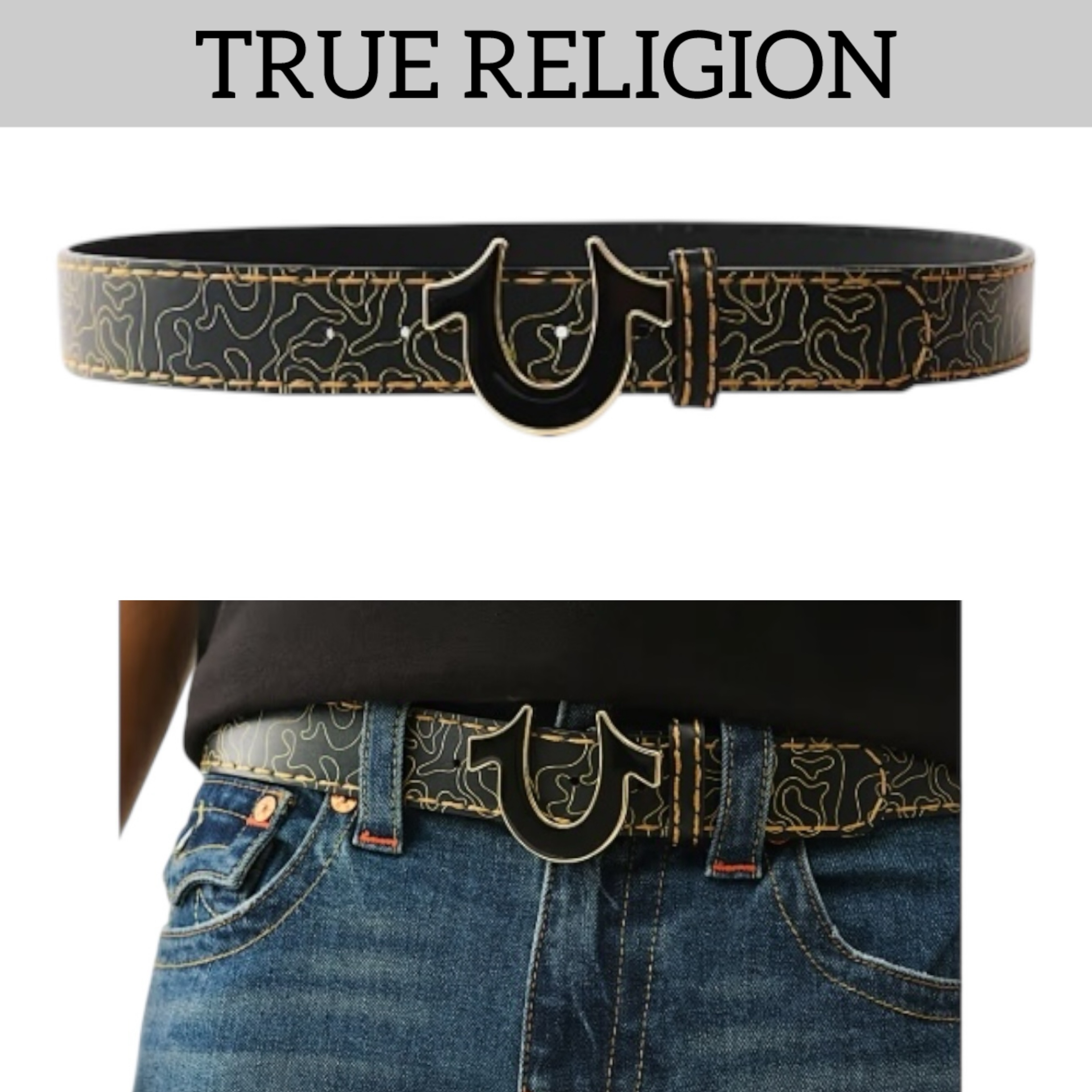 USA発【TRUE RELIGION】Wavy ウエービー★ ロゴ ベルト 正規品
