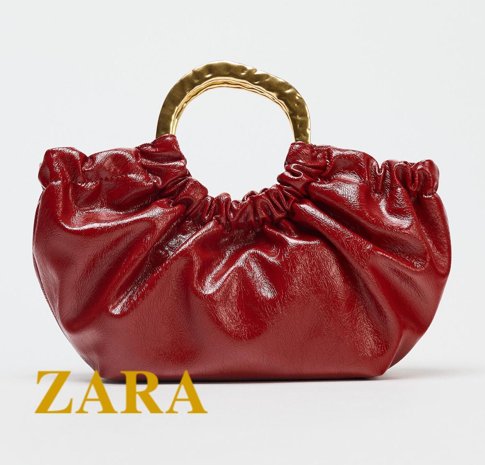 ☆ドイツ発*ZARA*新作*メタルハンドルギャザーバッグ/RED☆