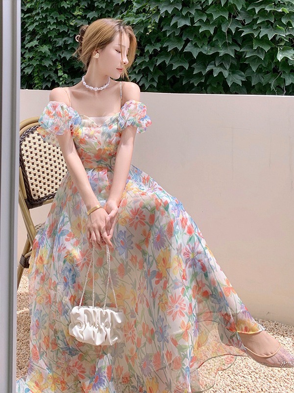 おしゃれデザイン フレア リゾート ロングワンピース 韓国