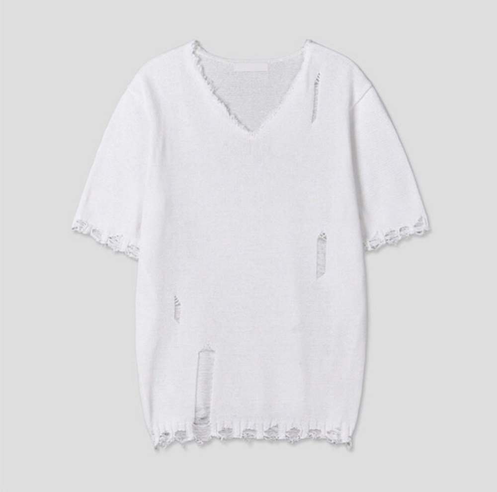 ニット・セーター IONSEOUL Atelie damage V-neck short sleeves knitwear JE1196