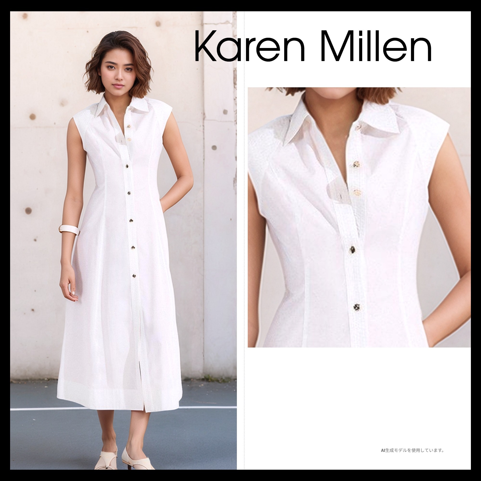 【Karen Millen】コットン トップステッチ ミディシャツドレス