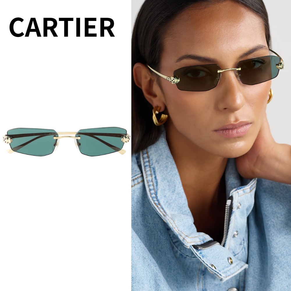 CARTIER/カルティエ/リムレス レクタングルゴールドサングラス