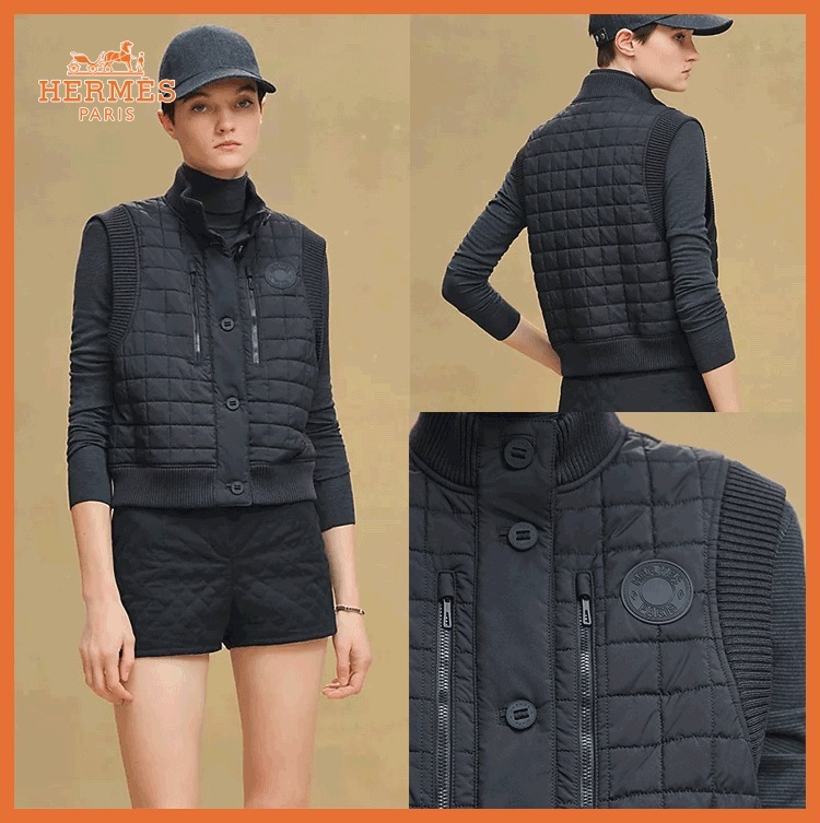 【軽くて暖かい☆】HERMES キルティングノースリーブジャケット