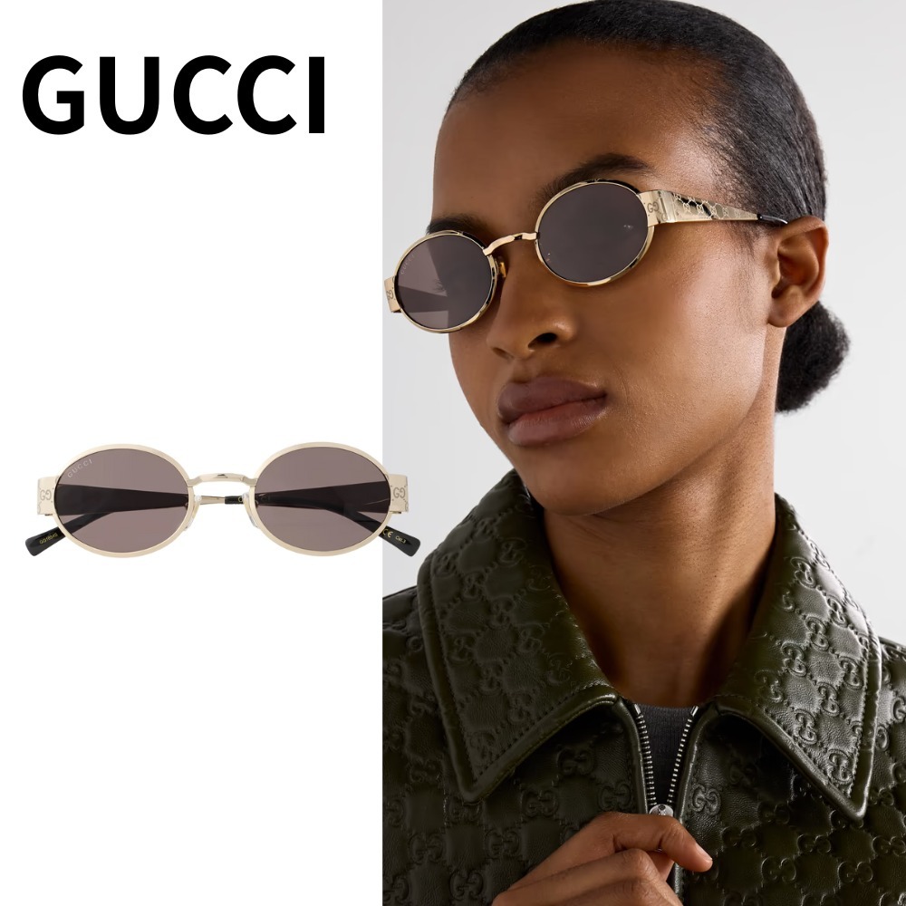 GUCCI/グッチ/オーバルフレームゴールドトーンサングラス
