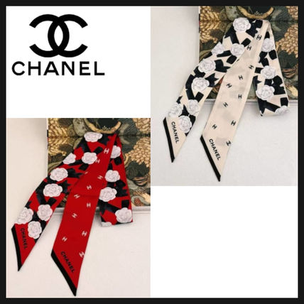 CHANEL シャネル スカーフ プチカレ ココマーク シルク ネイビー 赤