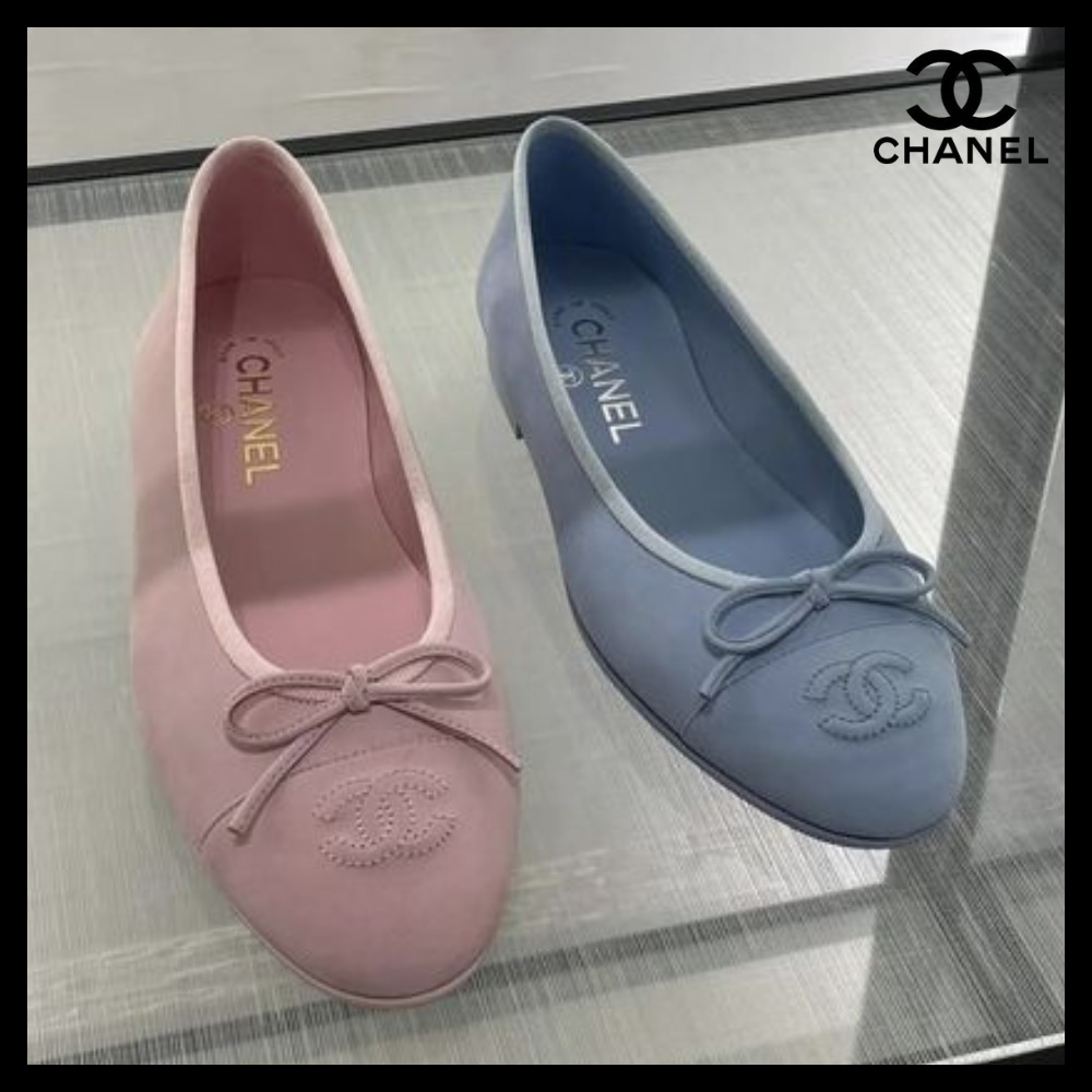 【CHANEL】リボン CCマーク バレリーナ ベロアシューズ