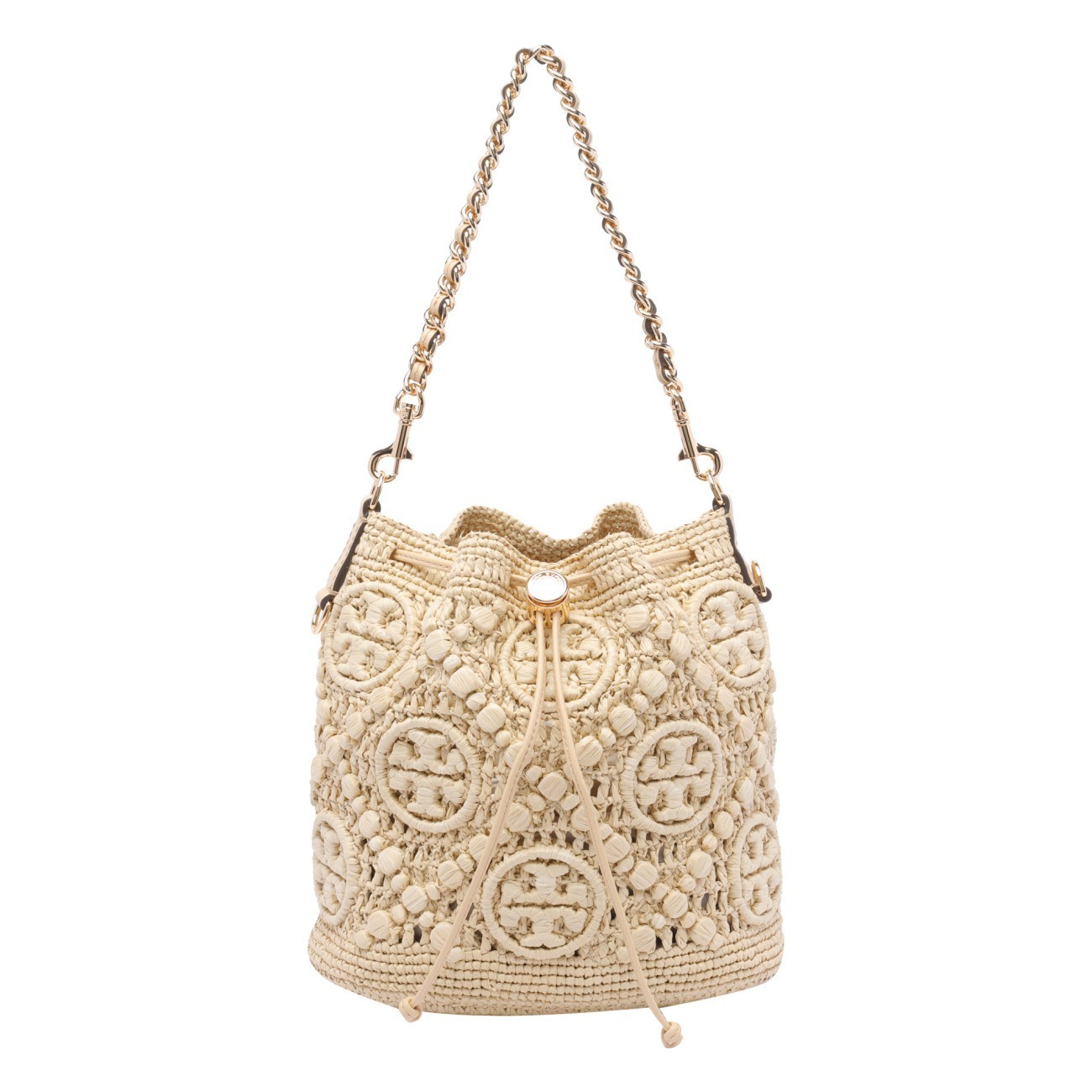 バッグ・カバンその他 Tory Burch RAFFIA T-MONOGRAM BUCKET BAG