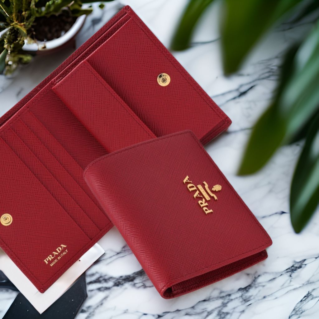 関税無料【PRADA】プラダ サフィアーノ ミニ財布★赤★MILANO