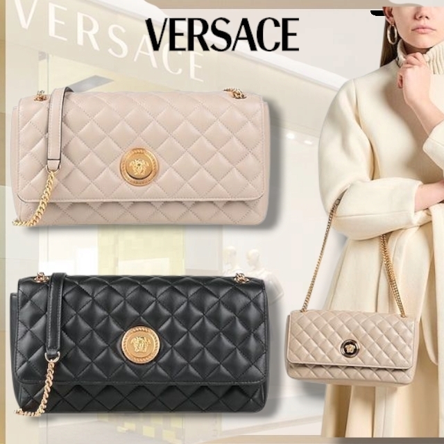 VERSACE* ロゴ レザー キルティング チェーンバッグ 無地 送関込