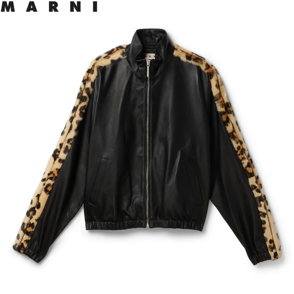 MARNI マルニ レオパードジップアップレザージャケット ブラック