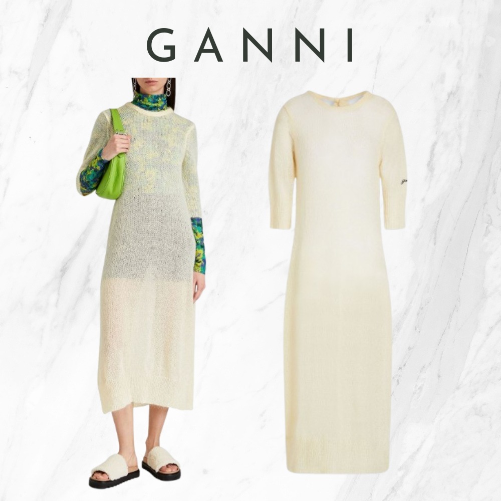 【Ganni】関税込★ホワイト ミディワンピース オープンバック