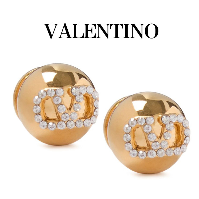 関送込★VALENTINO★VLOGO ラインストーン ピアス