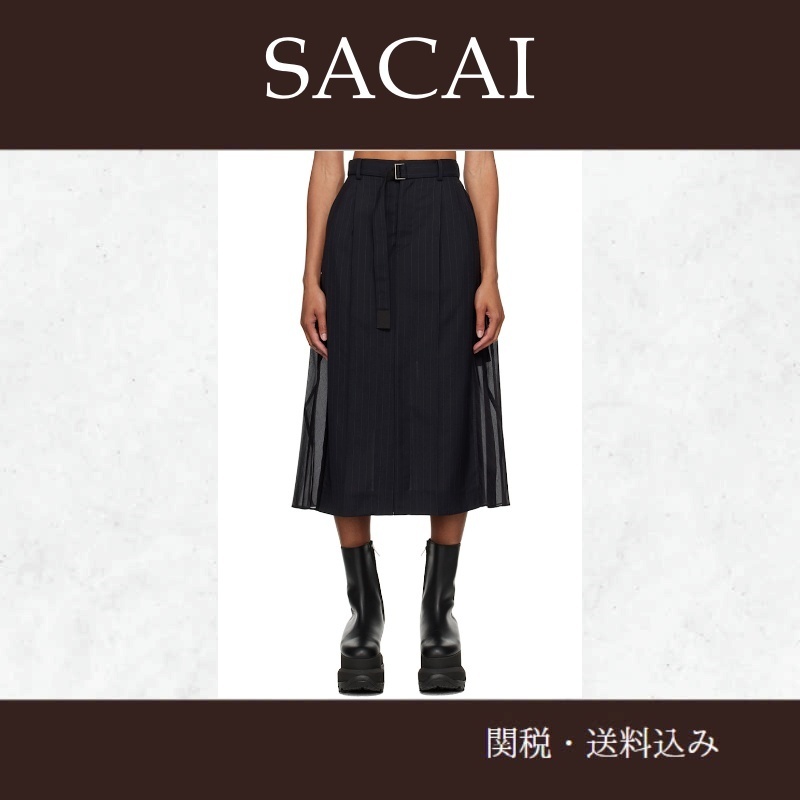 sacaiサカイ★ネイビー ピンストライプ ミディアムスカート