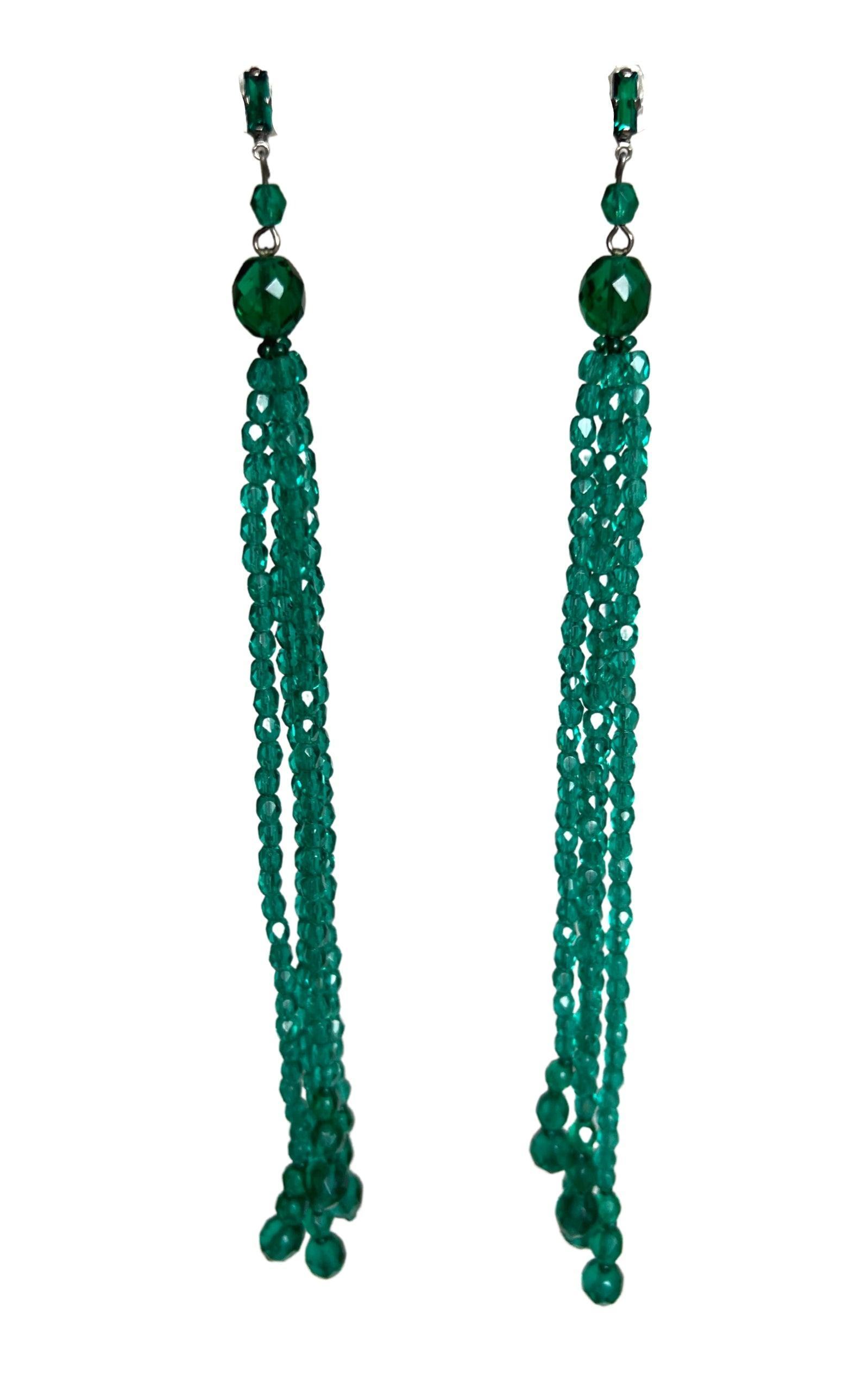ピアス Green Crystal & Glass Beads Dangling Earrings