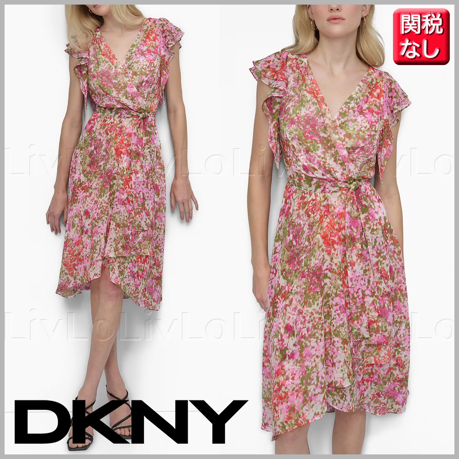 【DKNY】上品お呼ばれ仕事オフィスビジネス膝丈ワンピース