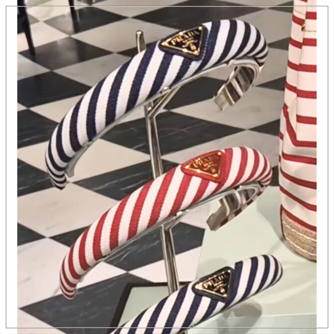 PRADA◆マリンテイスト コットン ストライプカチューシャ ロゴ付