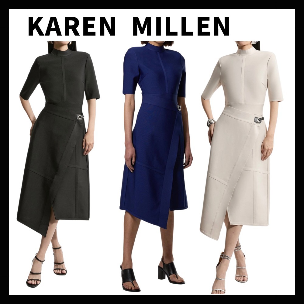 日本未入荷【Karen Millen】ハイネックミモレ丈ワンピース