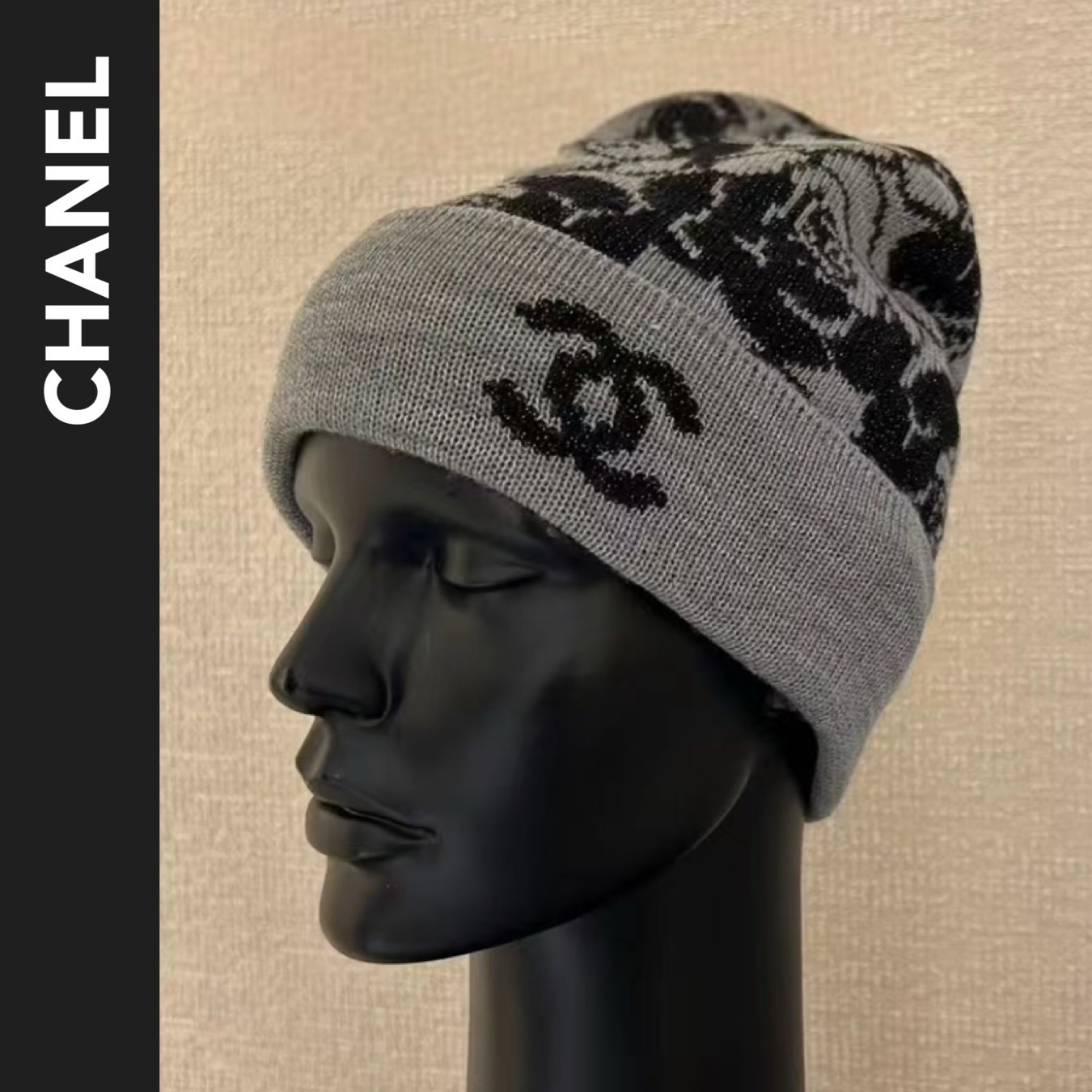 エレガントなカメリア柄♪【CHANEL】25A ニット帽 ビーニー
