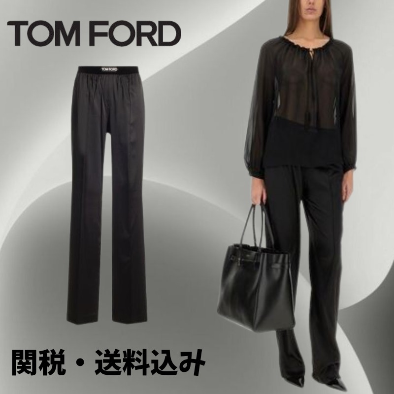 【TOM FORD】ストレッチシルクサテン パジャマ パンツ ブラック