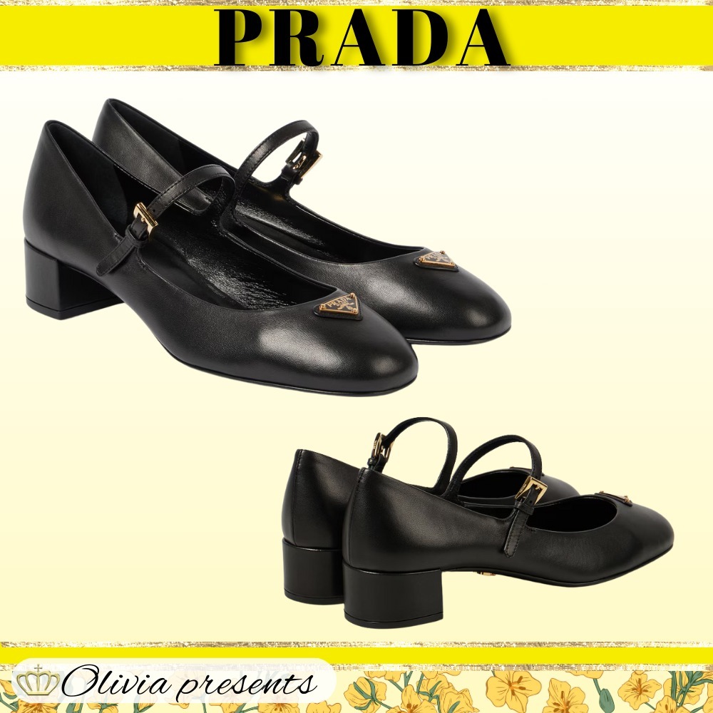 【PRADA】35 レザーメリージェーンパンプス