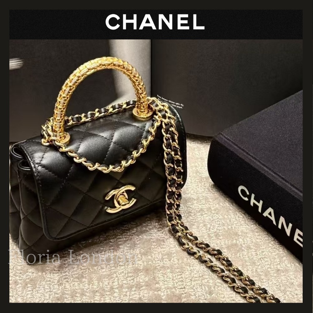 25A ゴールドの持ち手がエレガント ココハンドル CHANEL 14.5cm