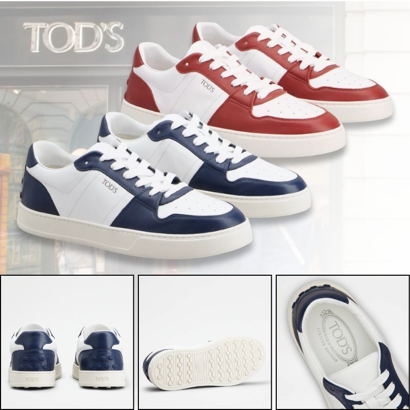 【直営店保証付き】TOD'S ロゴ レッド＆ブルー レザースニーカー