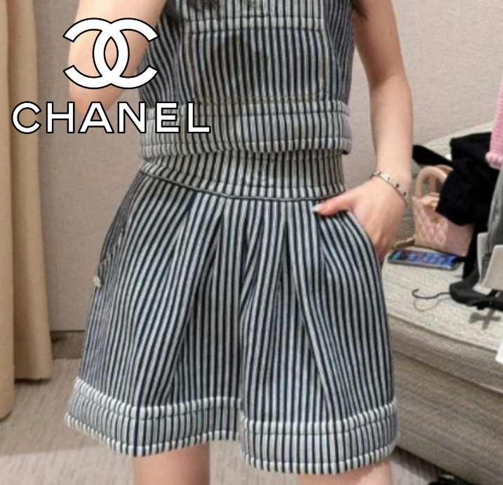 【CHANEL】25S デニム風 セパレート スカート ヒッコリー CCロゴ