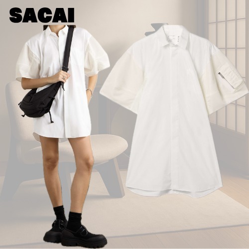 [SACAI]シェルトリムのポプリンミニシャツドレス